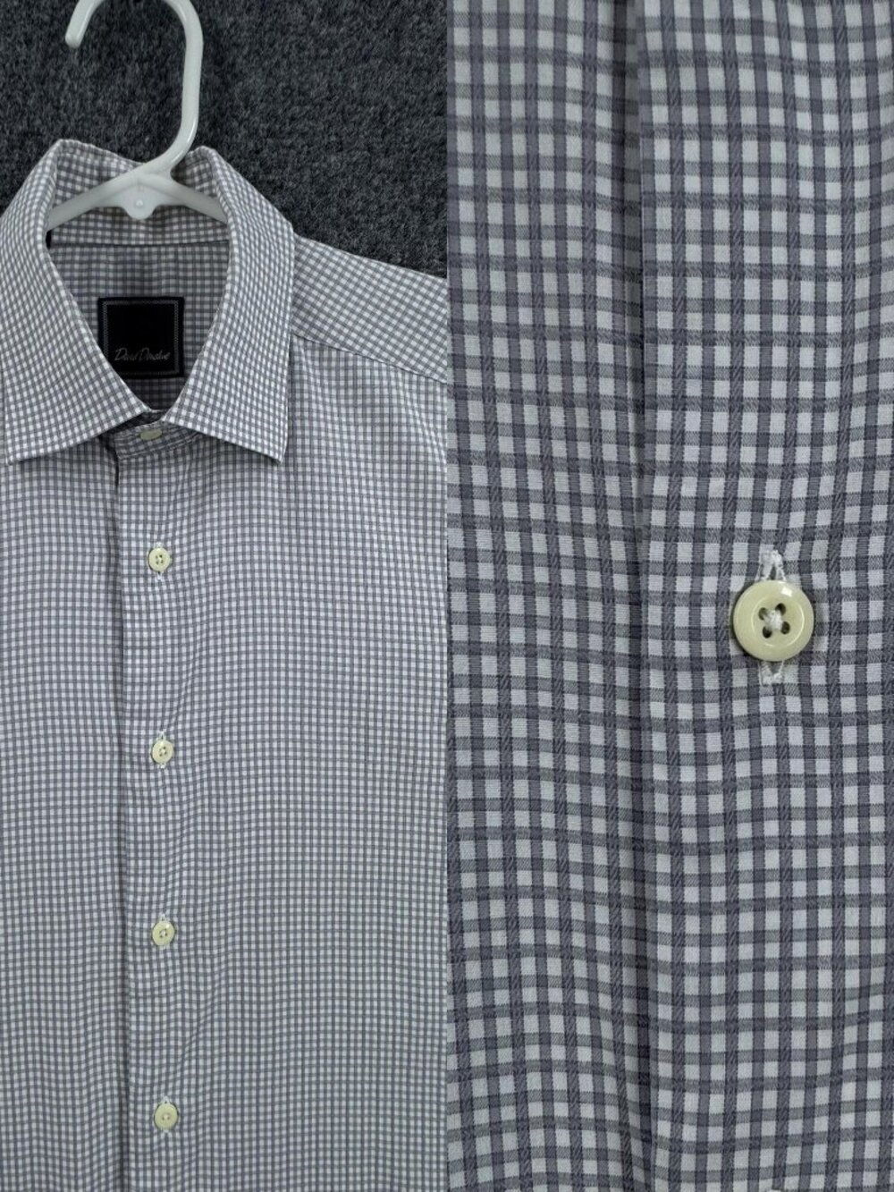 David Donahue Gray White 15.5 34/35 Cotton Check Shirt Button Up Long Sleeve